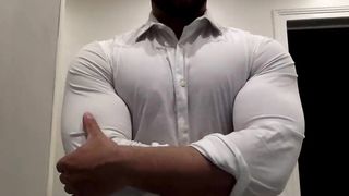 Ripping my White Shirt while Flexing my Big Muscle Pecs and Biceps 