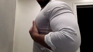 Ripping my White Shirt while Flexing my Big Muscle Pecs and Biceps 